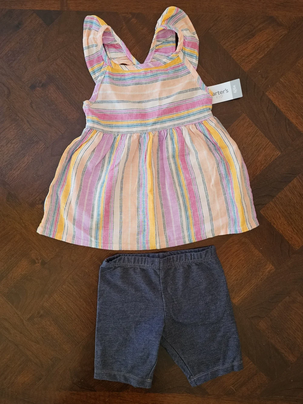 Carter's GIirls 2-Piece Striped Flutter Top & Knit Denim Shorts 6/6X
